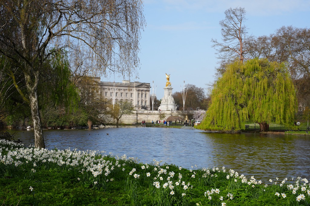 Blick vom St. James Park auf den Buckingham Palace
